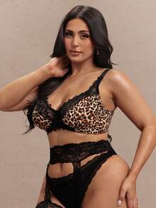 SHEIN BAE 1pc Plus Size Women Lace Patchwork Wireless Bra, Comfortable - Multicolor - View 3