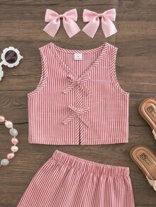 Emery Rose Kids Emery Rose Kids 女童可爱条纹休闲背心套装 - 紅白色 - 查看 4