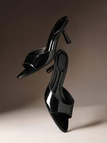 Hauture Sandalias de tacón de aguja puntiagudas y sexys minimalistas para mujer - Negro - Ver 1