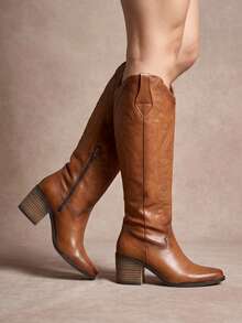 BOTA ALTA VAQUERA DE TACON ANCHO CON BORDADO DECORATIVO  Cowboy    BOTA VAQUERA BOTA ALTA BOTA DE TACON COWBOY BOOTS BOTAS ESTILO COWBOY - Marrón - Ver 2