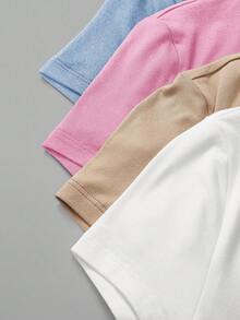 SHEIN BASICS 4pcs/Set Bodysuit Rajut Kasual Warna Polos Leher Bulat Lengan Pendek untuk Wanita Pakaian Musim Panas - MultiWarna - View 4