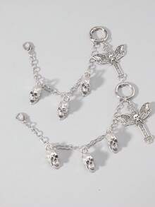 ROMWE 2 Pieces/Set Gothic Retro Cross, Moth, Boot Decorative Chain, Bag Decorative Chain - Silver-D - View 3