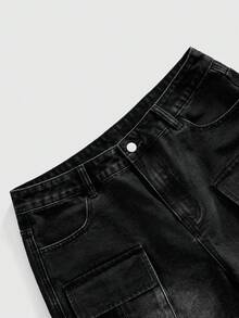 ROMWE MEN Men's Loose Fit Casual Denim Shorts, Spring/Summer - Black - View 5