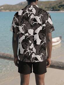 Palasendo Men's Floral Print Short Sleeve Shirt And Shorts Set,Black Summer Boho Beach Holiday Outfit Resort Wear Vacation Hawaiian Clothes - Multicolor - View 2