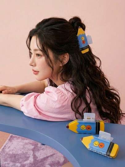 Joivida 1/2 chiếc kẹp tóc hình bút chì hoạt hình sáng tạo, phụ kiện tóc thời trang mới, kẹp tóc in họa tiết da báo cá tính và đa năng, dễ dàng tạo kiểu tóc búi cao, cố định tóc đuôi ngựa, phụ kiện đội đầu hàng ngày cho bé gái
