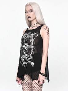 ROMWE Goth Áo tank top dài dáng chữ A rộng rãi dành cho nữ, họa tiết xương côn trùng, cung hoàng đạo. - màu đen - Xem 4