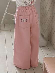 Dazy Kids HELLO KITTY | DAZY Celana Jeans Lurus Motif Kucing KT Lucu untuk Anak Perempuan - Berwarna merah muda - View 6