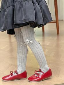 Dazy Kids 少女蝴蝶结设计无脚连裤袜 - 灰色 - 查看 5