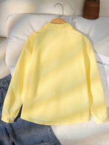 SHEIN Girls' Cartoon Character & Letter Print Long Sleeve Stand Collar Shirt, Suitable For Outings, School, And Commuting - Yellow - View 2