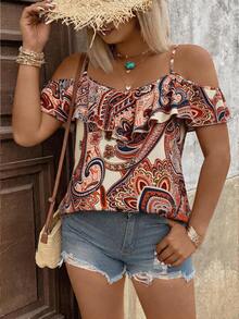Breezaya 大码女式印花衬衫，适合约会、浪漫假期、日常休闲穿着，百搭时尚，春夏款 - 彩色 - 查看 3