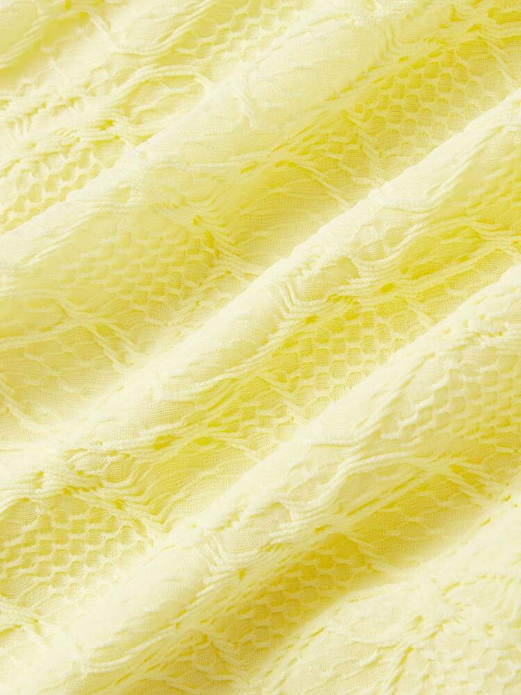 SHEIN MOD Summer Vacation Yellow Lace Texture Metal Buckle Halter Neck Dress - Yellow - View 4
