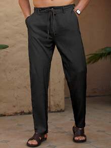 VENTUSAIL Pantalon décontracté pour hommes de couleur unie avec ceinture et poches - Noir - Voir 5