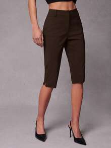 Hauture Women's Tailored Stretch Capri Trouser Teachers' Day Brunch Office Dark Brown Summer Casual - Cocoa - View 4