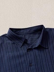 Mercer Haus 男士休闲前开襟条纹印花长袖衬衫 - 藍色 - 查看 3