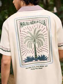 Open Phase Camisa de manga corta con estampado de árbol de coco, estilo elegante para hombres, Primavera/Verano 2025 - Albaricoque - Ver 8