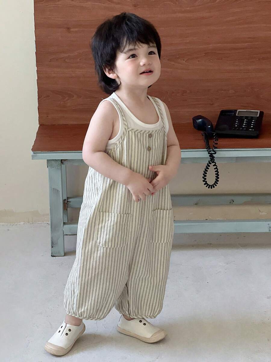 DAZY 婴儿/幼儿男童休闲舒适条纹连体衣 - 米色 - 查看 1