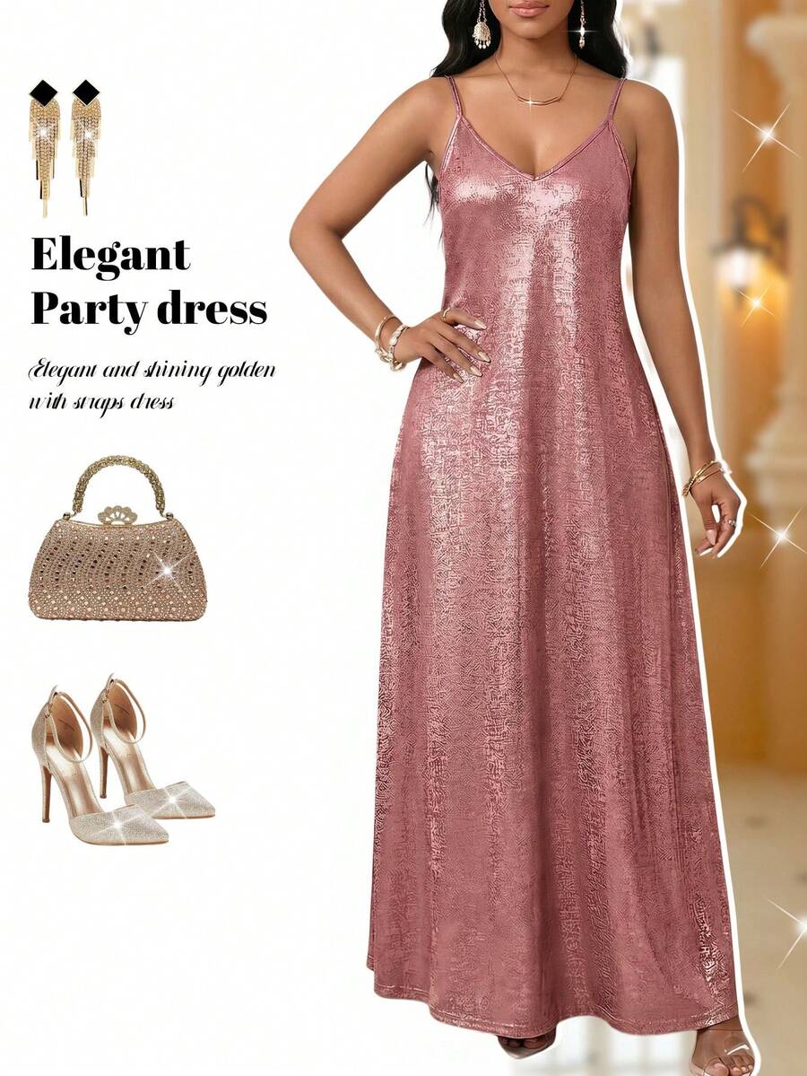 Fleurora Plus Size Women Solid Color Casual Party Outing Spaghetti Strap Dress - Dusty Pink - View 1
