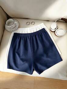 SHEIN Bộ đồ thể thao 2 món cho nữ tuổi teen gồm áo nỉ và quần short cạp chun, chất liệu vải dệt kim thoải mái, dáng rộng, phù hợp cho phong cách đường phố mùa xuân/hè. - trắng - Xem 2