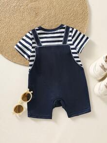 SHEIN Baby Boy Cute Bear Print Soft & Comfortable Romper, Suitable For Daily Wear And Holiday Gifts - Blue - View 3