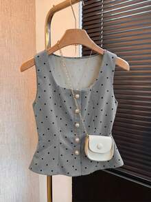 Elegante Blusa de Verano de Lunares Vintage con Decoración de Perlas para Mujer, Blusas Elegantes para Mujer, Atuendos de Trabajo para Mujer, Blusas de Verano para Mujer, Últimas Blusas Lindas para Mujer, Nuevos Llegados, Blusas Casuales Elegantes para Mujer - Gris - Ver 3