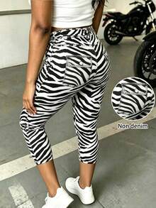 INAWLY Quần legging ôm sát họa tiết da báo cỡ lớn - màu đen - Xem 2