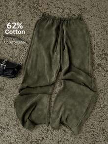 Pantalones de chándal rectos de talle bajo para mujer, aptos para el verano, lavados - Verde militar - Ver 6