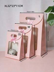 5PCS Pink Clear Self Standing Window Gift Bags With Handle Flip Top Bow Candy Party Favor Tote For Birthday Holiday Celebration Supplies - D multicolor - View 10