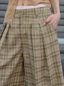 COUREZ Pantalones cortos de tela a cuadros con ajuste regular, atuendos de verano para mujer, shorts de verano estilo Y2K, ropa de verano linda - Verde - Ver 7