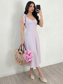 Elenzga Đầm chữ A thanh lịch, lãng mạn, không tay, dây buộc vai, thắt nơ ở eo dành cho nữ - Nhiều màu - Xem 6