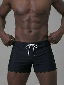 Surfspeed Men's Swim Trunks With Scallop Hem And Drawstring - Black - View 1