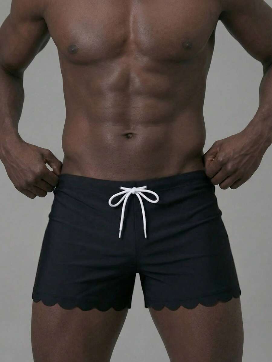 Surfspeed Men's Swim Trunks With Scallop Hem And Drawstring - Black - View 1