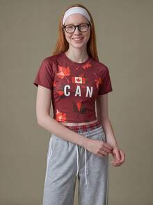 Elnivra 2026 Football World Cup Canada Soccer Jersey Style Women's Cropped T-Shirt, Burgundy And Football Fan Top, Team Canadian Supporter Travel Casual - Burgundy - View 6