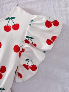 Tween Girl Cherry Print Ruffle Casual Dress, Suitable For Daily Wear, Birthday Party, Vacation And Other Occasions - White - View 6