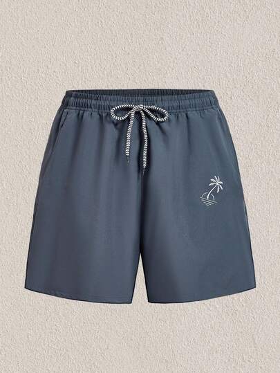 Mercer Haus Men's Summer Quick-Dry Beach Shorts, Solid Color Drawstring Printed Bermuda Shorts, Suitable For Beach, Vacation, Outdoor, Running