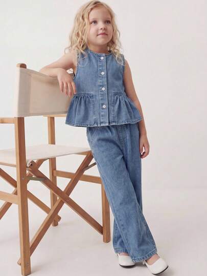 Maija Kids Maija Kids 2件套女童牛仔无袖背心和宽松裤套装