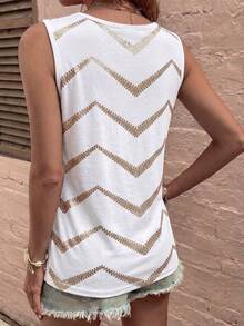 Selamara Áo tank top nữ mùa xuân/hè mới về, họa tiết chấm bi và sọc bất đối xứng, cổ chữ U, kiểu dáng thường ngày, đa năng. - Nhiều màu - Xem 2