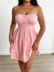 Unity Vintage French Style Embroidered And Lace Bodice Dress For Spring/Summer - Cherry Red - View 7