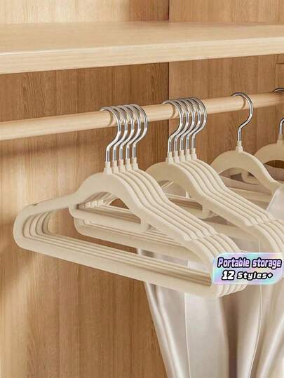 SHEIN 1pc/10pcs/20pcs Black, White, Pink, Gray Plush Clothes Hanger For Home Use, With No Trace, Anti Shoulder Corner, Anti Slip, Unable To Lift Bags, Clothes Drying Support, Organizer, Dry And Wet Dual-Use