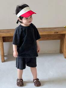 Dazy Kids Bộ 2 món áo thun cổ tròn tay ngắn và quần ống rộng cho bé trai. - Màu be - Xem 8