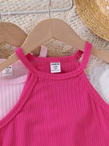 Elladie kids Set de 3 vestidos casuales sin mangas de unicolor para uso diario para niñas jóvenes - Multicolor - Ver 3