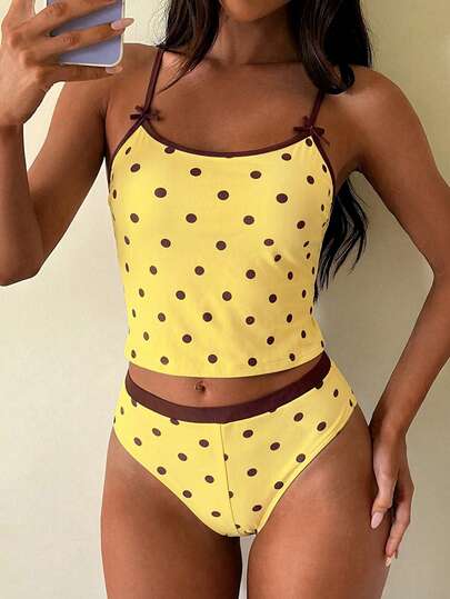 Swim Mod 2026 Spring/Summer New Polka Dot Print Sexy Backless Women's Camisole & Bikini Two Pieces Swimsuit Set