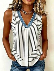 EMERY ROSE New Arrival Geometric Print Scarf Neck Regular Top For Women - Black and White - View 3
