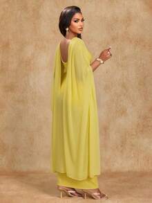 SHEIN Lunessa Elegant Backless Solid Color Party Cocktail Party Dress Yellow Summer - Pale Yellow - View 2
