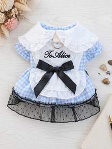PETSIN 1 bộ váy cho mèo/chó, váy hầu gái dễ thương cho thú cưng, váy hóa trang tay phồng kẻ caro xanh dương cho chó nhỏ. - Màu xanh lam - Xem 11