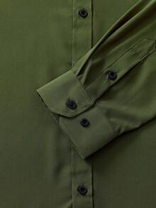 Officeau 男士軍綠色長袖正裝襯衫，適用正式商務/辦公場合 - 軍綠色 - 查看 4
