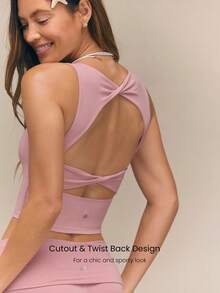 GLOWMODE FeatherFit™ Active Ambition butterweiche Crop Top mit quadratischem Ausschnitt, verdrehtem offenem Rücken, abnehmbaren Cups, für aktives Yoga, Pilates, Alltagstragen mit geringer Belastung - Rostige Rose - Übersicht 3
