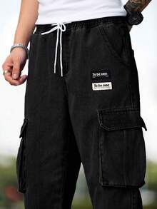 Manfinity Homme Plus Size Men's Casual Cargo Denim Jeans - Black - View 6