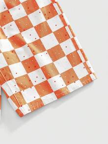 ROMWE MEN Pantalones cortos de mezclilla holgados con diamantes brillantes a cuadros para hombres - Naranja - Ver 4
