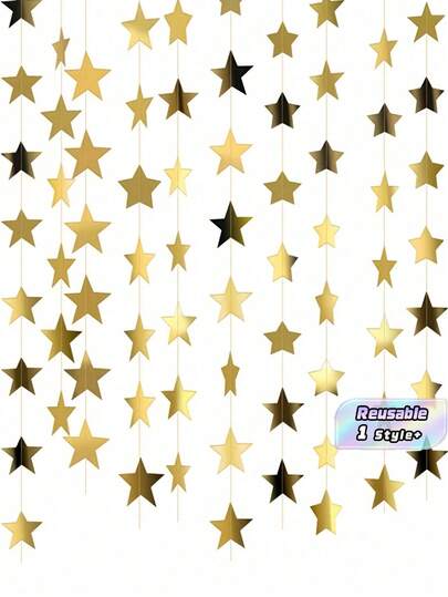 Gold Star Garland Shimmering Glitter Finish Birthday Wedding Party Decor Easy To Hang Reusable Design Festive Celebration