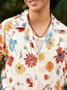 Whitmere Men's Shirt, Urban Casual Floral Pattern Distressed, Loose Fit, Vacation, Spring Summer - Multicolor - View 7